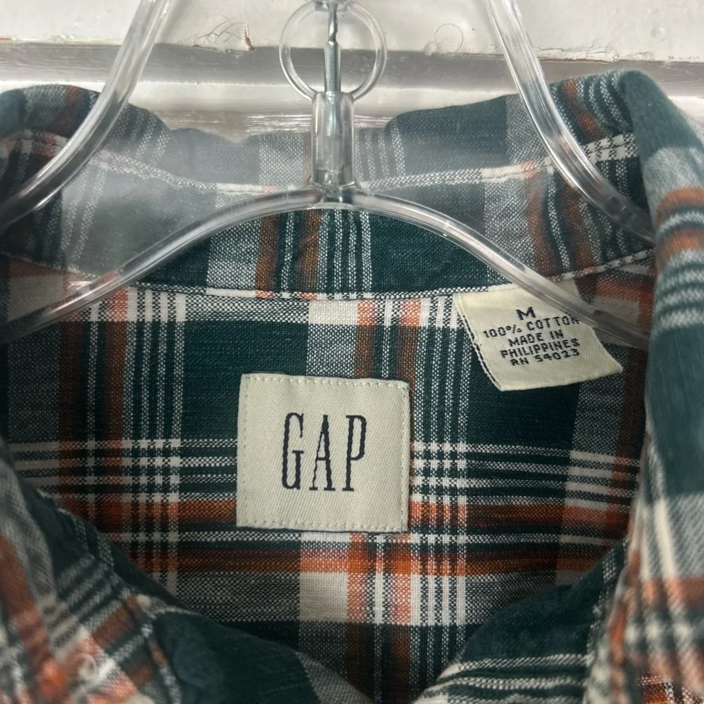 GAP Kids Plaid Button Down Shirt Youth Medium Green Orange Cotton